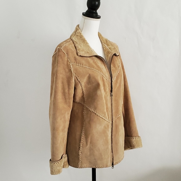 Suede Leather vintage Shearling Zip Front jacket Medium - Picture 3 of 16